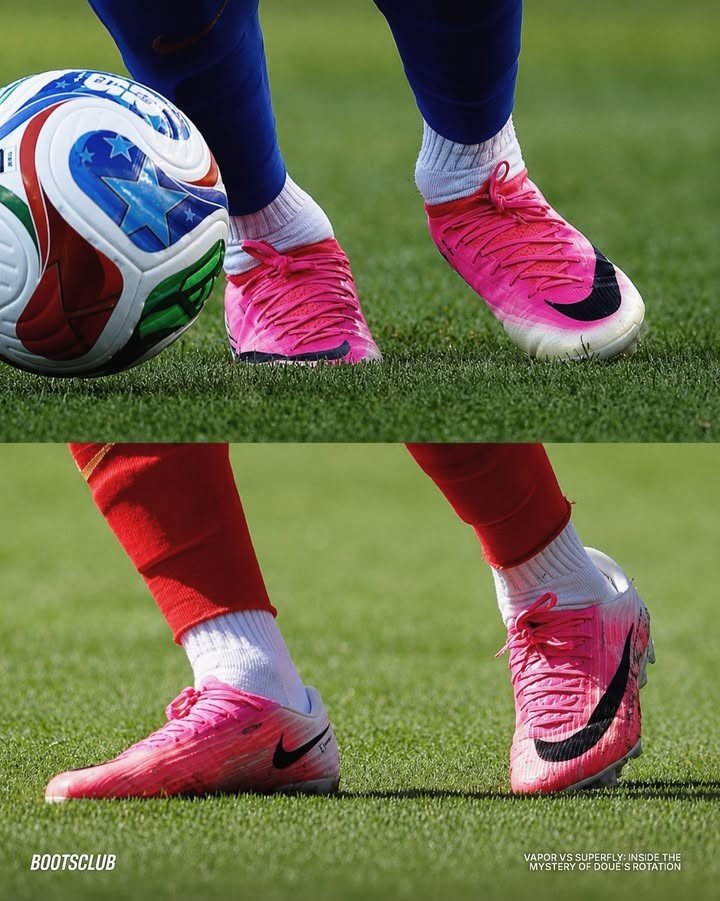 Désiré Doué Wears Both Nike Mercurial Vapor 17 and Superfly 11 Boots